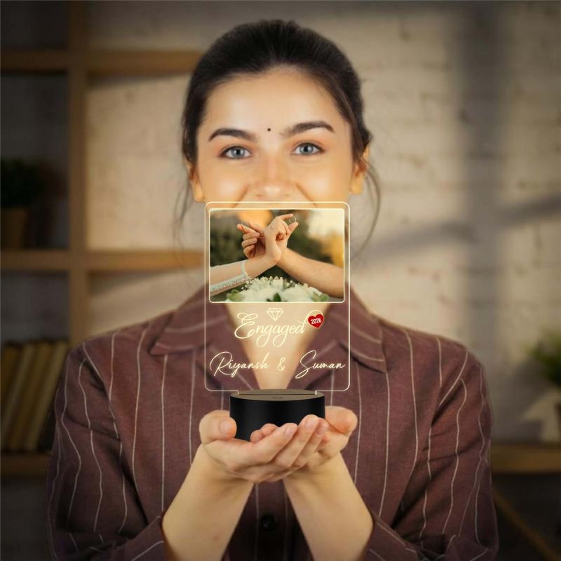 Personalized Couple Name & Engagement Date LED Night Lamp with Warm White Light Engagement Gift for Friend, Bhaiya-Bhabhi, Sister & Jiju